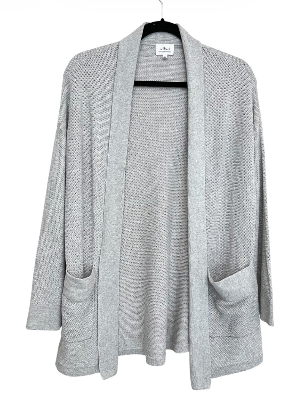 Wilfred Silk Cashmere Blend Light Grey Open-Front Knit Cardigan Sweater